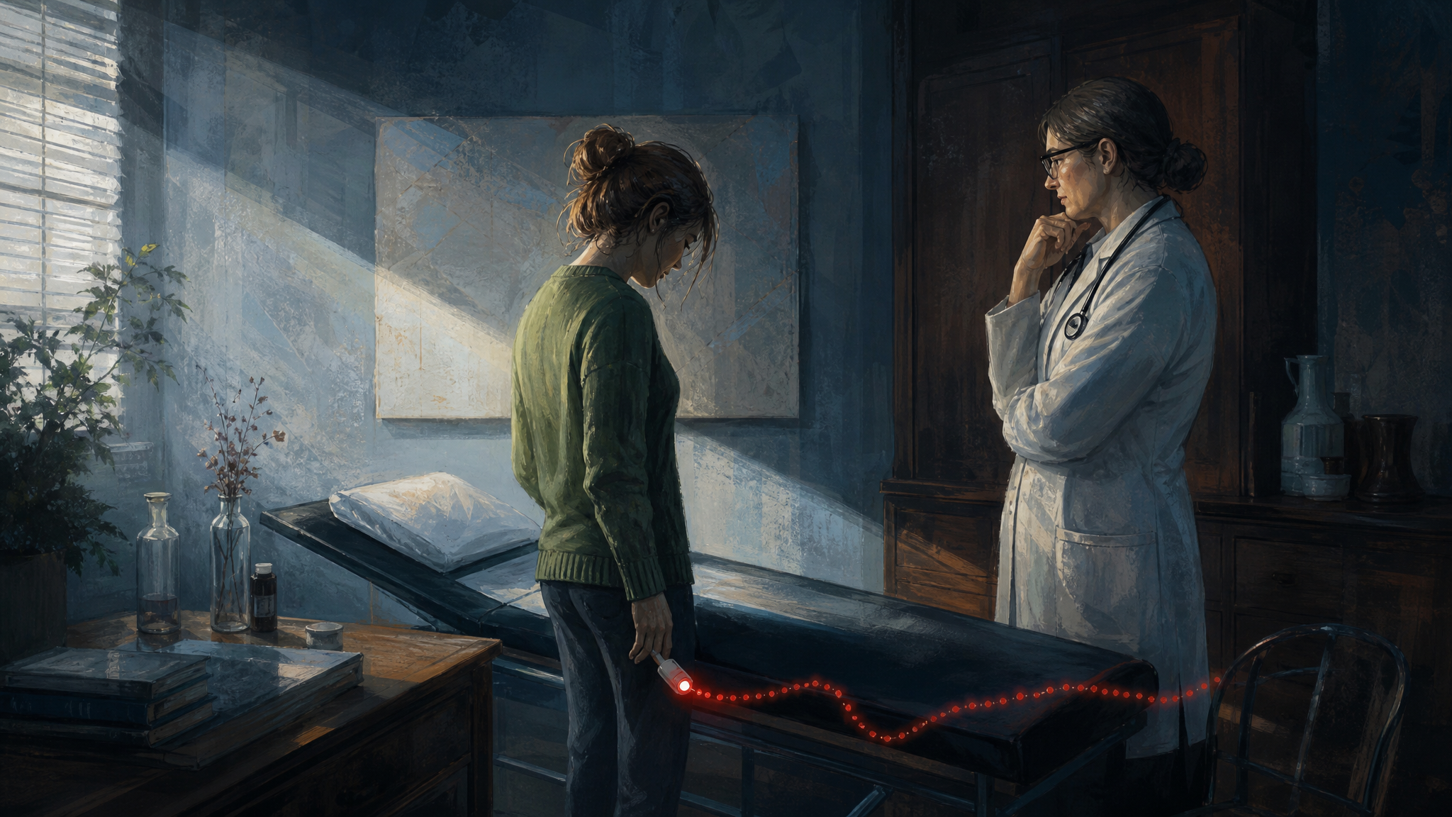 Illustration einer einfachen Pulsmessung im Stehen als diagnostischer Wendepunkt.